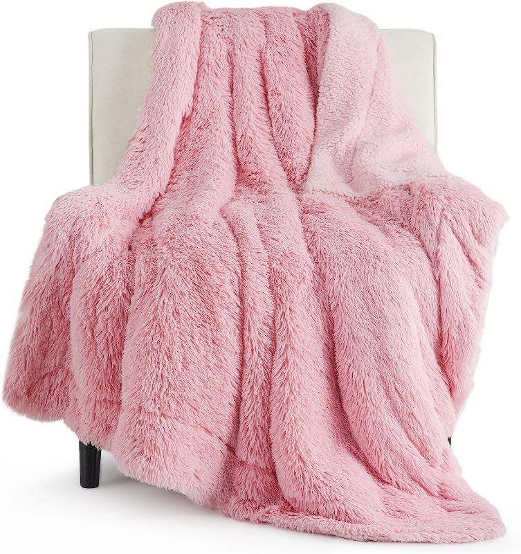 Photo 1 of Bedsure Faux Fur Pink Throw Blanket – Fuzzy, Fluffy, and Shaggy Pink Blankets, Soft and Thick Sherpa, Cozy Warm Decorative Gift, Throw Blankets for Couch, Sofa, Bed, 50x60 Inches, 640 GSM
