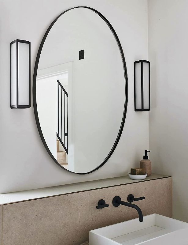 Photo 1 of ANDY STAR Black Oval Mirror, 22x30 Oval Black Bathroom Mirror, Oval Vanity Mirror Matte Black Oval Mirrors for Bathroom Stainless Steel Metal Frame Pill Mirror Wall Mount Horizontal or Vertical
