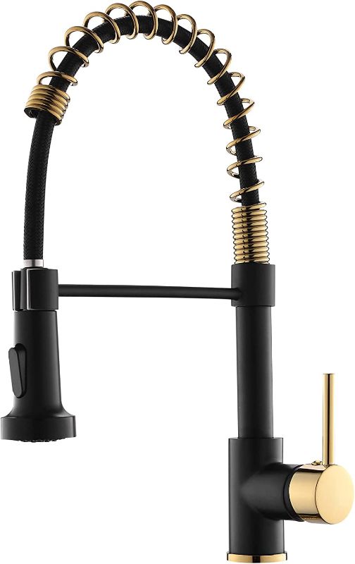 Photo 1 of AIMADI Matte Black Kitchen Faucet,Black and Gold Kitchen Faucet with Pull Down Sprayer Commercial Single Handle Spring Kitchen Faucet for Kitchen Sink,Matte Black & Gold