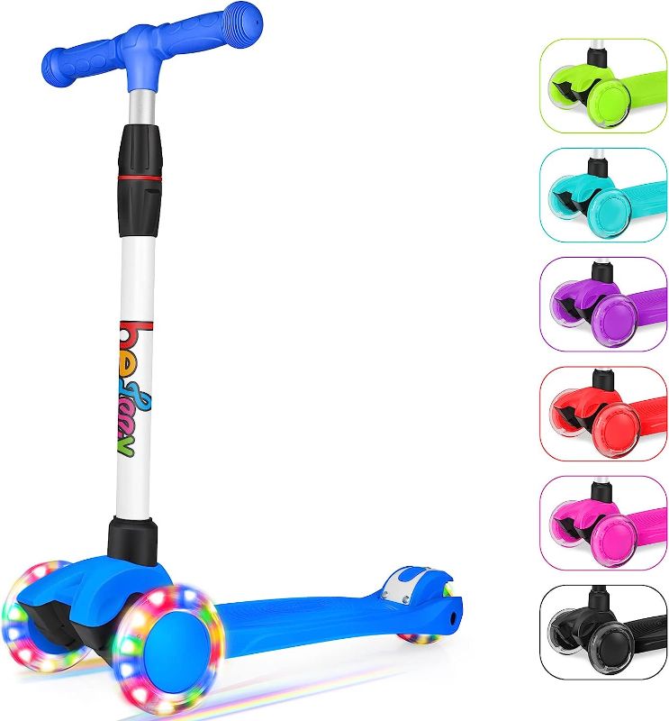 Photo 1 of BELEEV A2 Scooters for Kids 3 Wheel Kick Scooter for Toddlers Girls Boys, 4 Adjustable Height, Lean to Steer, Light up Wheels, Extra-Wide Board, Easy to Assemble for Children Gift Sport Toys Ages 3-12 *NOTE SCOOTER IS DIFFERENT COLOR FROM STOCK PHOTO*