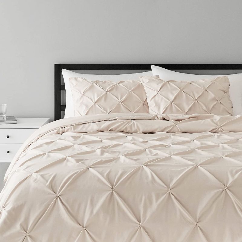 Photo 1 of Amazon Basics Pinch Pleat All-Season Down-Alternative Comforter Bedding Set, King, Beige
