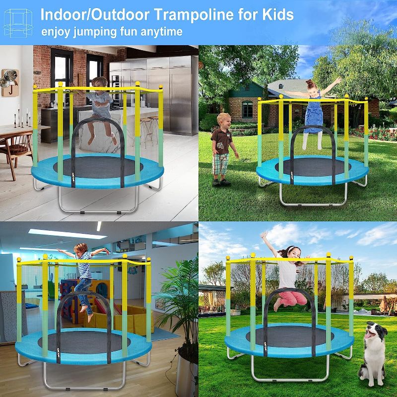 Photo 1 of 55" Small Trampoline for Kids with Net, 4.6FT Indoor Outdoor Toddler Trampoline with Safety Enclosure, Baby Trampoline Round Jumping Mat, Recreational Trampolines Birthday Gifts for Children Boy Girl
