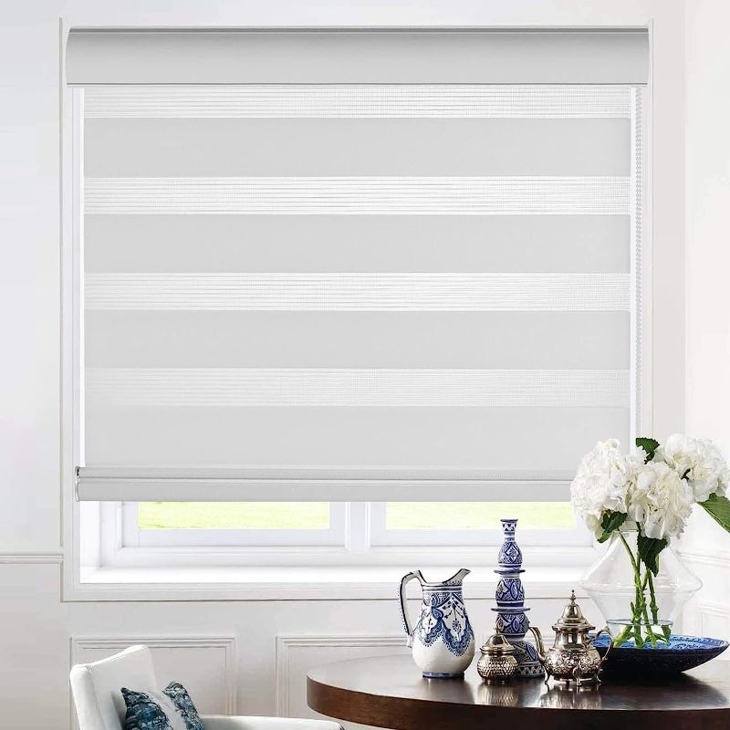 Photo 1 of YNL Zebra Blinds for Windows, Dual Layer Zebra Roller Blinds and Shades, Light Filtering Room Darkening 95% Blackout Window Treatments, Size 30" W×72" H, White W30×H72(inch)