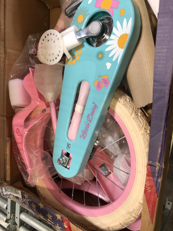 Photo 3 of JOYSTAR Little Daisy Kids Bike for 2-7 Years Girls with Training Wheels & Front Handbrake 12 14 16 Inch Princess Kids Bicycle with Basket Bike Streamers Toddler Girl Bikes, Blue Pink White
