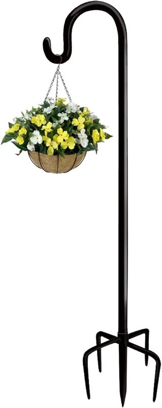 Photo 1 of Artigarden 60 inch Outdoor Shepherd Hook with 5 Prong Base (1 Pack), Adjustable Heavy Duty Garden Hanging Stake for Bird Feeder Solar Light Plant Hanger Wedding Decor, Matte Black