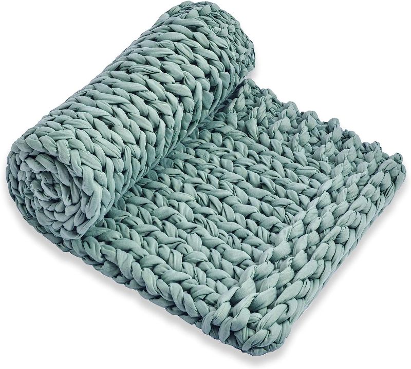 Photo 1 of Alzoear Chunky Knitted Weighted Blanket Handmade Cotton Throw Blankets for Sleep Home Décor Filler Free Cozy for Bed Sofa(Light Green,40''x60''-10lbs)