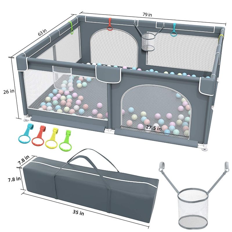 Photo 1 of Baby Playpen, 79 x 63 Inches Extra Large Playpen with 50 PCS Ocean Balls, Indoor & Outdoor Kids Activity Center, Infant Safety Gates with Breathable Mesh,Sturdy Play Yard for Babies and Toddlers