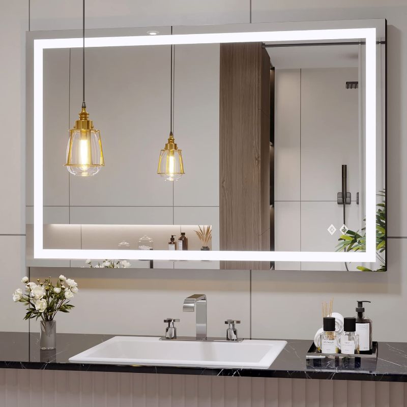 Photo 1 of 40x32 Inch Bathroom Mirror,150% Enhanced Fog Free 6000K CRI>90 LED Mirror for Bathroom,High Lumen Dimmale Memory Wall Mirror with Lights(Horizontal/Vertical)