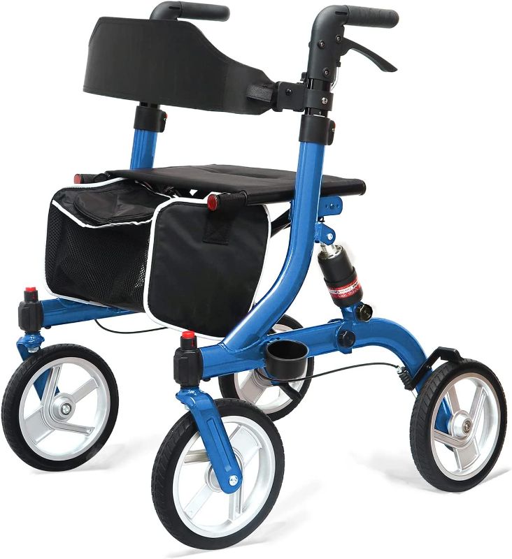Photo 1 of Winlove Rollator Walkers for Seniors-Folding Rollator with Seat and 10-inch All Terrain Wheels-Medical Rollator Walker Aluminium Frame with Suspension Spring and Thick Seat-Lightweight,Blue