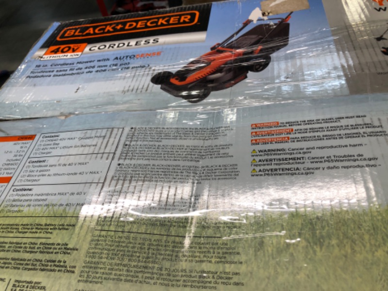 Photo 2 of BLACK+DECKER 40V MAX* Cordless Lawn Mower with Battery and Charger Included (CM1640) 40V Cordless Lawn Mower Kit