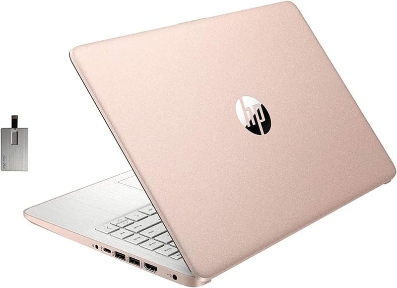 Photo 1 of HP 2022 Stream 14" HD Laptop, Intel Celeron N4120 Processor, 4GB RAM, 64GB eMMC Storage, HD Webcam, HDMI, Wi-Fi, Bluetooth, Rose Gold, Office 365 1-Year, Windows 11 S, 32GB SnowBell USB Card