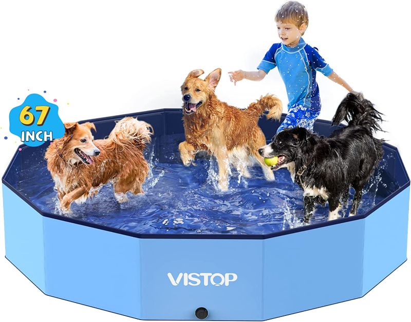Photo 1 of  Foldable Dog Pool, Hard Plastic Shell Portable Swimming Pool for Dogs Cats and Kids Pet Puppy Bathing Tub Collapsible Kiddie Pool