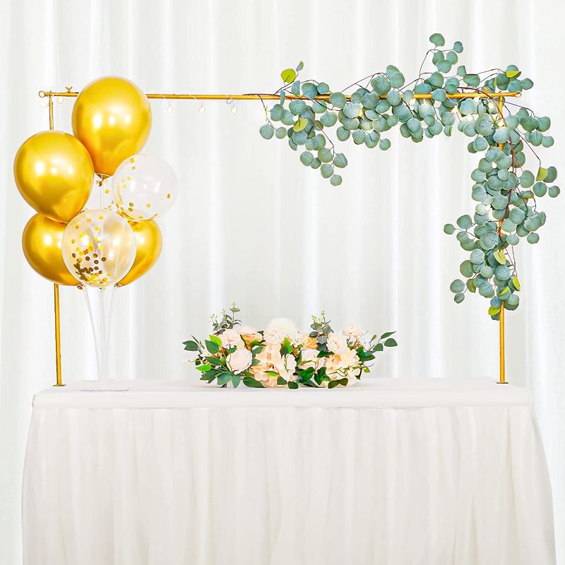 Photo 1 of Adjustable Over The Table Rod Stand with Clamps, Gold Metal Balloon Flower Arch Stand 35"-50"Tall, 45"-90"Length Ideal for Weddings, Showers, Birthday, Halloween, Thanksgiving Party Decorations