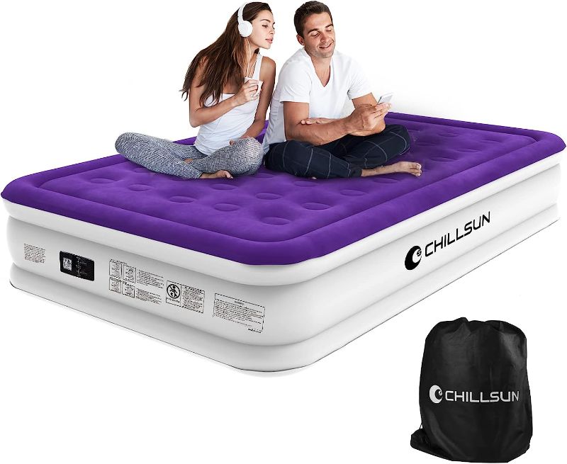 Photo 1 of CHILLSUN Queen Air Mattress with Built in Pump,16" Elevated Air Mattresses for Camping,Home,Guests Fast Inflation/Deflation Blow Up Mattress, Purple Air Bed with Carry Bag for Inflatable Tent,Travel