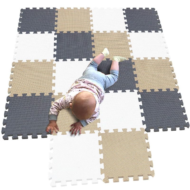 Photo 1 of MQIAOHAM Children Puzzle mat Play mat Squares Play mat Tiles Baby mats for Floor Puzzle mat Soft Play mats Girl playmat Carpet Interlocking Foam Floor mats for Baby White Beige Grey 