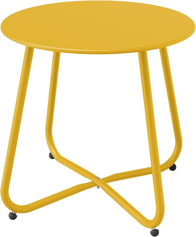 Photo 1 of  2 Grand patio Steel Patio Side Table, Weather Resistant Outdoor Round End Table, Yellow