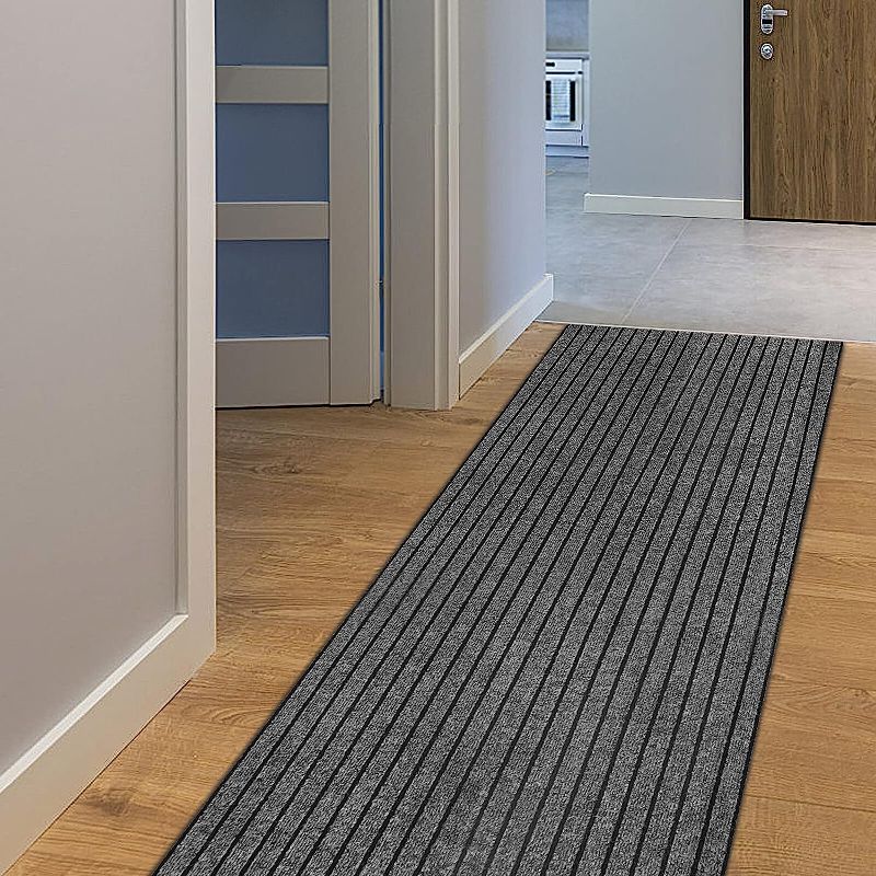 Photo 1 of AYOHA Runner Rug 2' x 6' Indoor/Outdoor Carpet for Hallway Kitchen Entryway Patio Lobby Garage Deck Area Rugs with Natural Non-Slip Rubber Backing, Gray/Black Strip (Available for Custom Sizes)