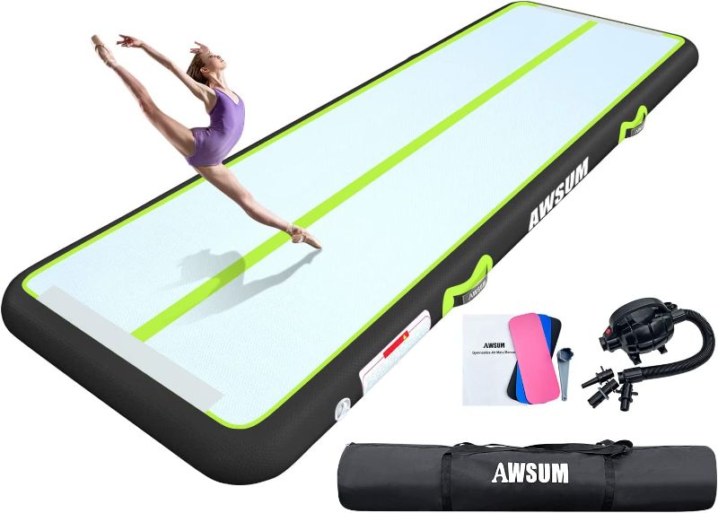 Photo 1 of AWSUM Inflatable Air Gymnastics Mat 10ft/13ft/16ft/20ft/23ft Training mat 4/8 inches Thick tumbling mat with Electric Pump for Home/Gym/Outdoor