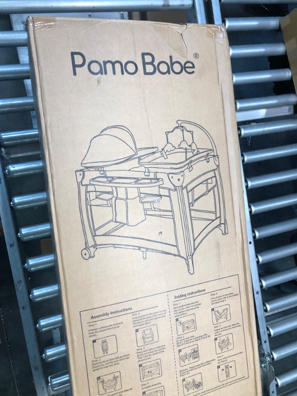Photo 1 of Pamo Babe Portable Crib for Baby, 4 in 1 Baby Nursery Center, Baby Playard with Changing Table, Bassinet and Mattress(Grey?