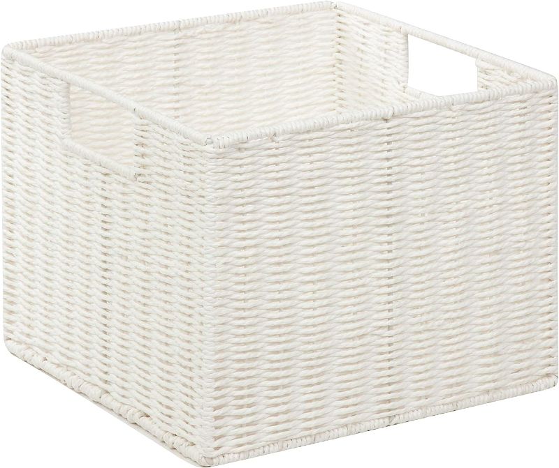 Photo 1 of 2 PC Honey-Can-Do STO-03562 Parchment Cord Crate with Handles, White, 12.2 x 13 x 10 inches