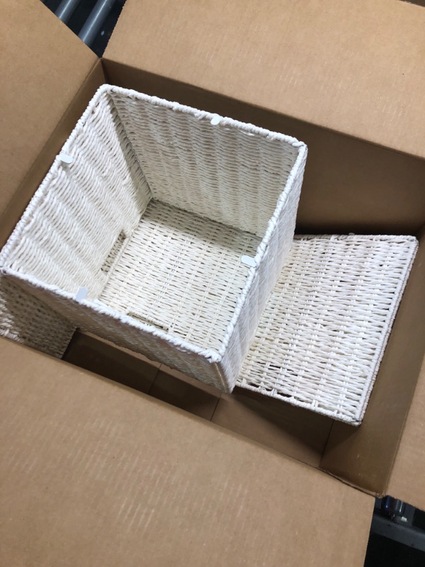 Photo 3 of 2 PC Honey-Can-Do STO-03562 Parchment Cord Crate with Handles, White, 12.2 x 13 x 10 inches