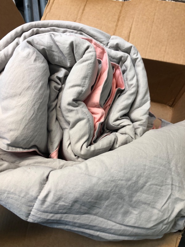 Photo 3 of Basic Beyond Twin Size Comforter Set - Pink and Grey Reversible Bed Comforter Set Bed in A Bag - 2 Pieces (1 Comforter + 1 Pillow Sham) Pink/Grey Twin