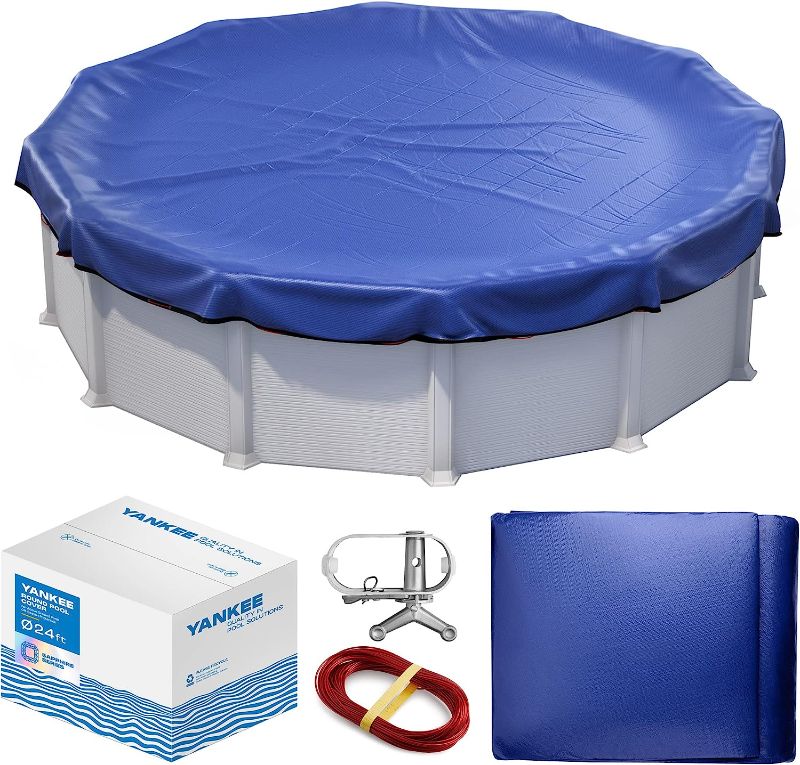 Photo 1 of 24 ft Round Pool Cover | Extra Thick & Durable Above-Ground Pool Cover | Sapphire Series of Premium Cold- and UV-Resistant Pool Cover | Above-Ground Pool Protection | by Yankee Pool Pillow