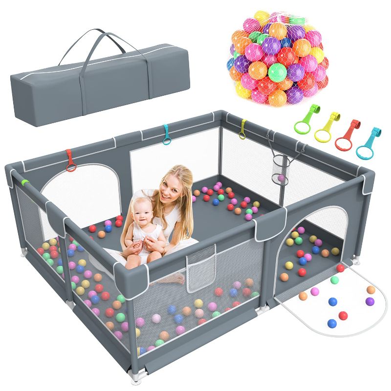 Photo 1 of Baby Playpen, 79 x 63 Inches Extra Large Playpen with 50 PCS Ocean Balls, Indoor & Outdoor Kids Activity Center, Infant Safety Gates with Breathable Mesh,Sturdy Play Yard for Babies and Toddlers