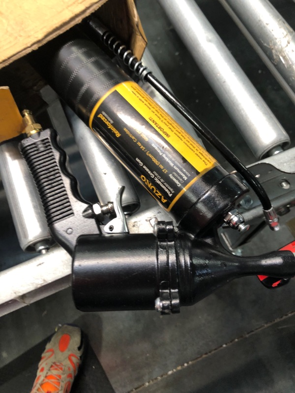 Photo 3 of AZUNO Pneumatic Grease Gun, Heavy Duty 6000 PSI Air Compressor Grease Guns with Flex Hose, Metal Extension, Professional Coupler and Sharp Nozzle