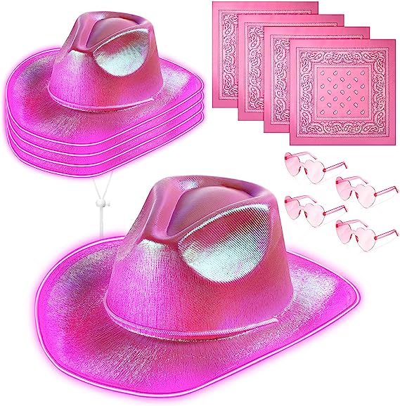 Photo 1 of 6 Pack Cowboy Hat with Bandanna Heart Sunglasses LED Cowboy Hat Bulk Flashing Cowboy Hat for Kid Adult Party Costume