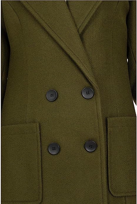 Photo 1 of Women's Wool Trench Coat Double Breasted Pea Coat Nortched Laple Mid Long Wool Blend Overcoat Jacket