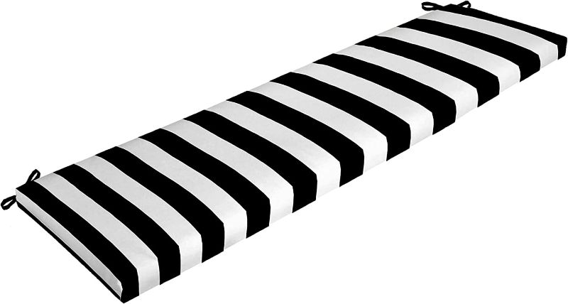 Photo 1 of Arden Selections Outdoor Bench Cushion 17 x 46, Black Cabana Stripe