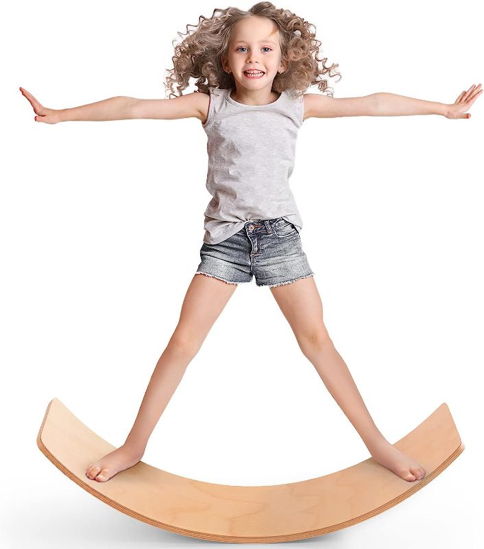 Photo 1 of Balance Board Kids, [Natural Wood] Wobble Board for Kids Toddlers, Open Ended Montessori Waldorf Learning Toy, Gifts for 3 4 5 6 7 8 Year Old Boys Girls Kids Birthday & Christmas Stocking Stuffers