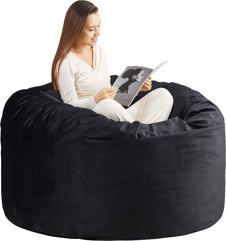 Photo 1 of WhatsBedding Bean Bag Chairs for Adults Filled with Memory Foam, Large Bean Bag Sofa, Furniture Bag with Soft Dutch Velvet Cover, Black,4FT