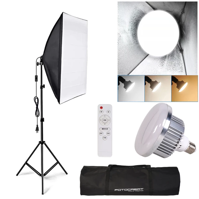 Photo 1 of FOTOCREAT Photography Softbox Lighting Kit Professional Photo Studio Equipment Continuous Lighting Set with 5700K Dimmable Energy Saving Light Bulb for Portraits Shooting Video Recording Softbox Lighting Kit with tripod