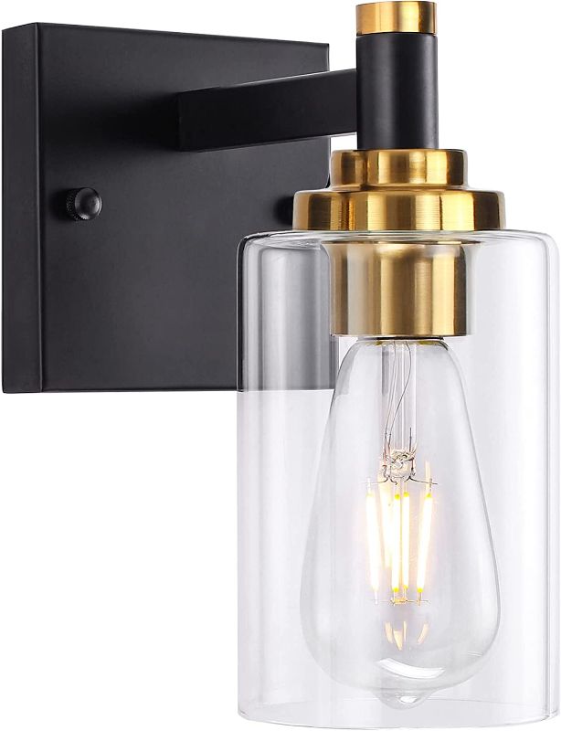 Photo 1 of 1-Light Wall Sconce Light, Single Bathroom Vanity Light, Farmhouse Black and Gold Bathroom Light Fixtures with Glass Shade, Rustic Wall Lights for Living Room, Bedroom, Hallway, Porch, Bedside, Stair