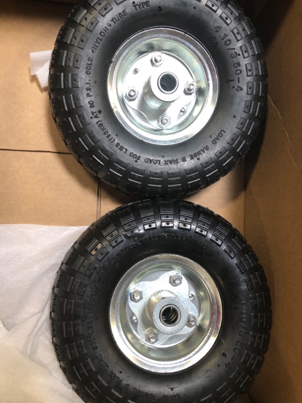 Photo 4 of (2 Pack) AR-PRO 10" Heavy-Duty Replacement Tire and Wheel - 4.10/3.50-4" with 10" Inner Tube, 5/8" Axle Bore Hole, 2.2" Offset Hub and Double Sealed Bearings for Hand Trucks and Gorilla Cart silver