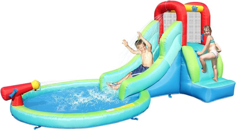 Photo 1 of ACTION AIR Inflatable Waterslide, Bounce House with Slide for Wet and Dry, Kids Backyard Waterpark for Summer Fun, Water Gun & Splash Pool for Age 3-6, Love for Kids