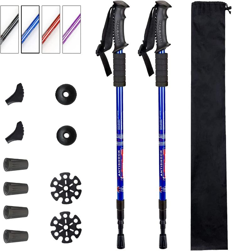 Photo 1 of Aihoye Trekking Poles Shock Absorbing Adjustable Hiking or Walking Sticks for Hiking Collapsible Strong, 2-pc Pack Lightweight Walking Pole, All Terrain Accessories and Carry Bag