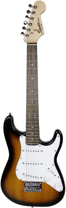 Photo 1 of Fender Squier 3/4 Size Kids Mini Strat Electric Guitar Learn-to-Play Bundle w/ Amp, Cable, Tuner, Strap, Picks, Fender Play Online Lessons, and Austin Bazaar Instructional DVD - Brown Sunburst