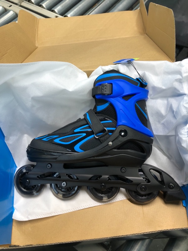 Photo 3 of 2PM SPORTS Vinal Girls Adjustable Flashing Inline Skates, All Wheels Light Up, Fun Illuminating Skates for Kids and Men Azure & Blue X-Large - Adult (8W-12W/7M-11M)