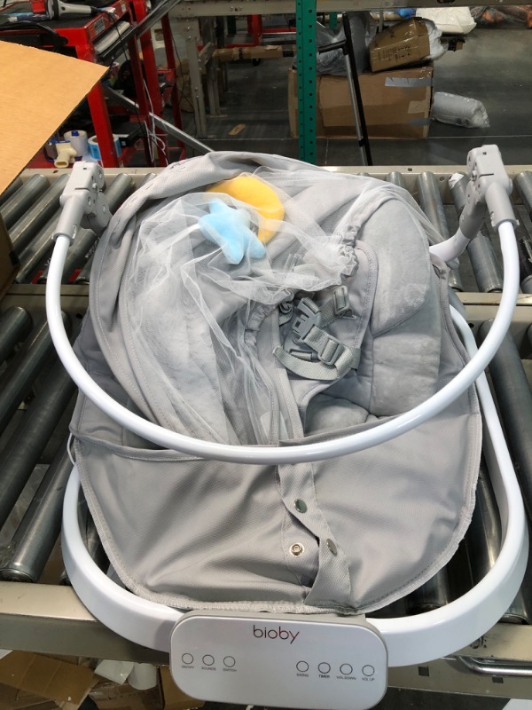 Photo 1 of Bioby Baby Swing for Infants with 5 Speed Unique U-Shaped Motions, Portable Baby Bouncer with 3 Seat Positions & USB Charging for Indoor and Outdoor, Bluetooth Baby Swing for 5-20 lb, 0-10Months