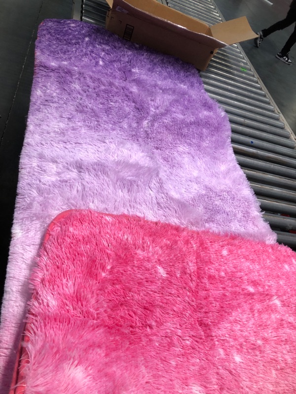 Photo 2 of A Nice Night Shaggy Fluffy Faux Fur Area Rug, PinkPurple Tie Dye Star Glitter Printed,Soft, Luxurious Carpet Rugs for Nursery Rug, Bedroom, Living Room,5'x7' Pinkpurple 5' x 7'