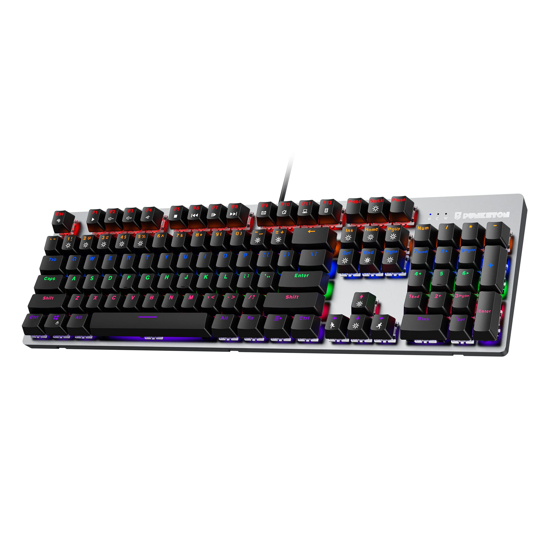 Photo 1 of Punkston TK104 Mechanical Gaming Keyboard, RGB Rainbow Backlit 104 Keys Anti-Ghosting PC Gaming Wired Keyboard with Metal Panel (Red Switch, Black)