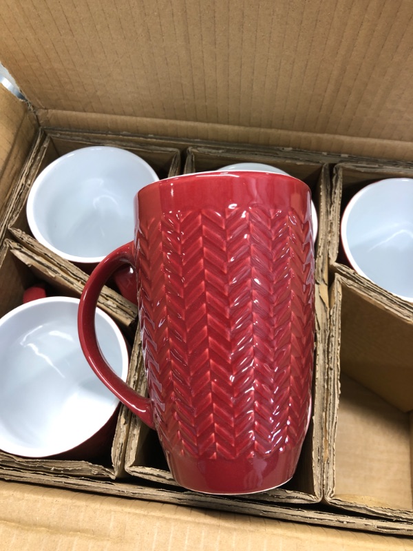 Photo 4 of AmorArc Extra Large Coffee Mugs Set of 6, 20oz Ceramic Tall Coffee Mugs with Textured Geometric Patterns for Latte/Tea/Beer/Hot Cocoa, Dishwasher & Microwave Safe, Burgundy