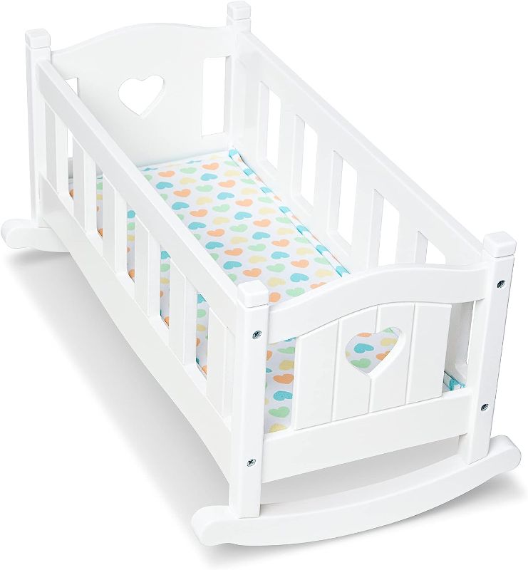 Photo 1 of Melissa & Doug Mine to Love Wooden Play Cradle for Dolls, Stuffed Animals - White