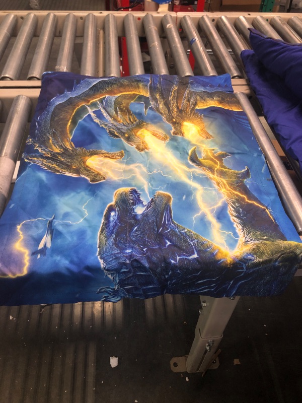 Photo 3 of ENCOFT Godzilla Comforter Set,Flying Dragon Bedding Sets 3D Print Godzilla Blue Comforter Set 3 Pieces with 2 Pillow Cases (Full, Blue)