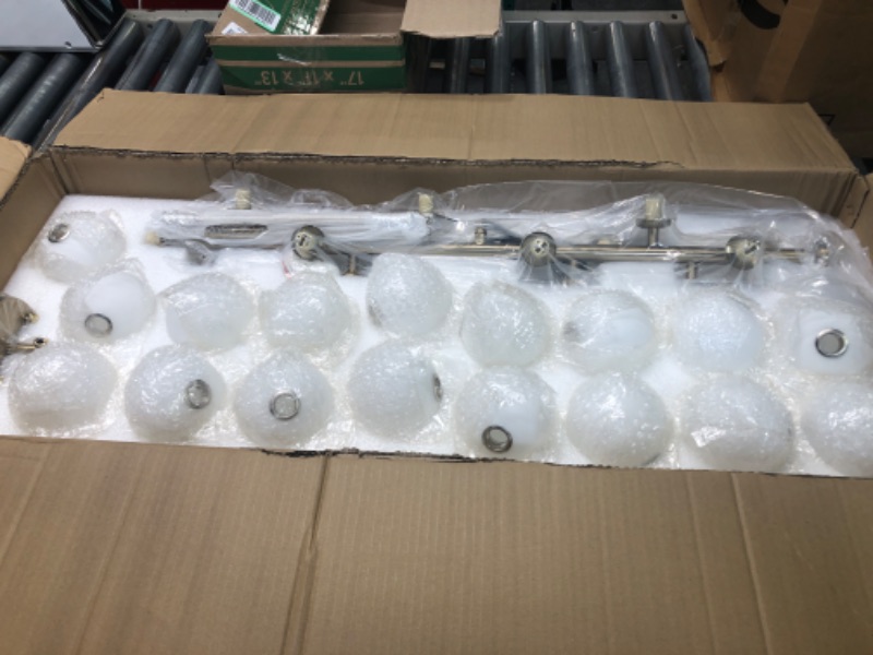 Photo 1 of APBEAMLighting Gold Dining Room Chandelier Over Table Mid-Century Modern Rectangle Chandelier Milky White Glass Globe Lampshade Pendant Lighting Fixture for Kitchen Island Dining Table 16 Lights