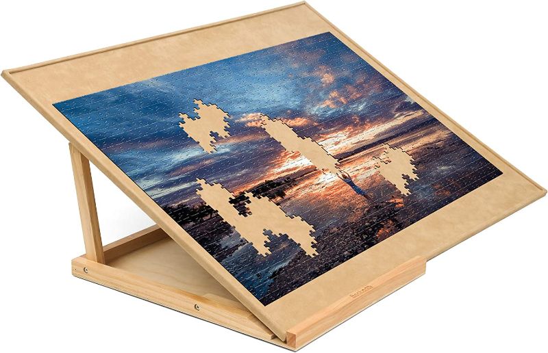 Photo 1 of Becko US Puzzle Board with 2 Angle Adjustable Bracket/Stand, Wooden Puzzle Table with Premium Smooth Flannel Surface, Lightweight & Portable, Used Horizontally/Vertically for 1000 Piece Jigsaw Puzzles