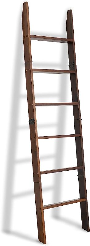 Photo 1 of 68" Blanket Ladder Wooden Decorative, Wall Leaning Blanket Holder Rack (Brown)